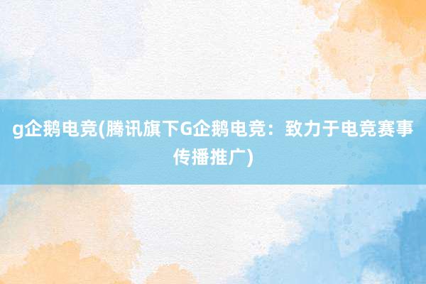 g企鹅电竞(腾讯旗下G企鹅电竞：致力于电竞赛事传播推广)