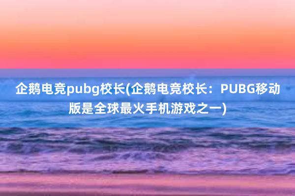 企鹅电竞pubg校长(企鹅电竞校长：PUBG移动版是全球最火手机游戏之一)