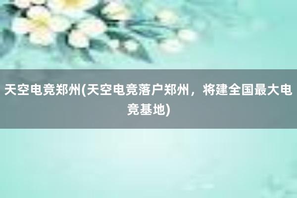 天空电竞郑州(天空电竞落户郑州，将建全国最大电竞基地)