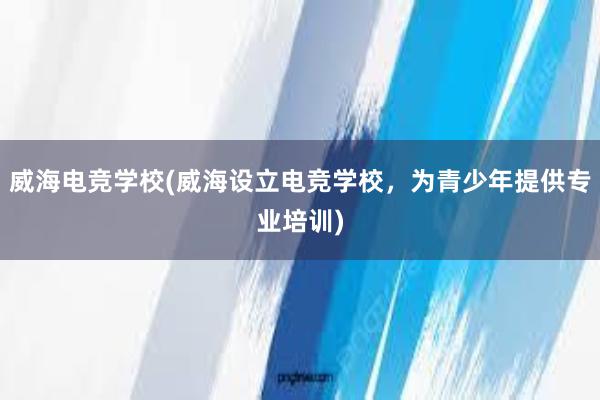 威海电竞学校(威海设立电竞学校，为青少年提供专业培训)