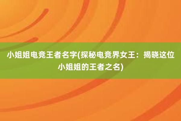 小姐姐电竞王者名字(探秘电竞界女王：揭晓这位小姐姐的王者之名)