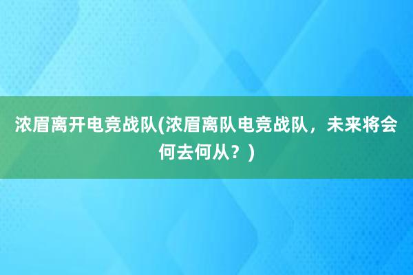 浓眉离开电竞战队(浓眉离队电竞战队，未来将会何去何从？)