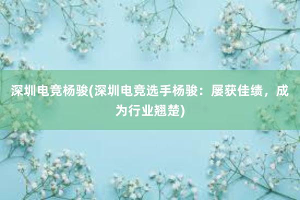 深圳电竞杨骏(深圳电竞选手杨骏：屡获佳绩，成为行业翘楚)