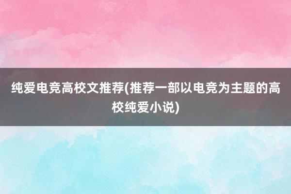 纯爱电竞高校文推荐(推荐一部以电竞为主题的高校纯爱小说)